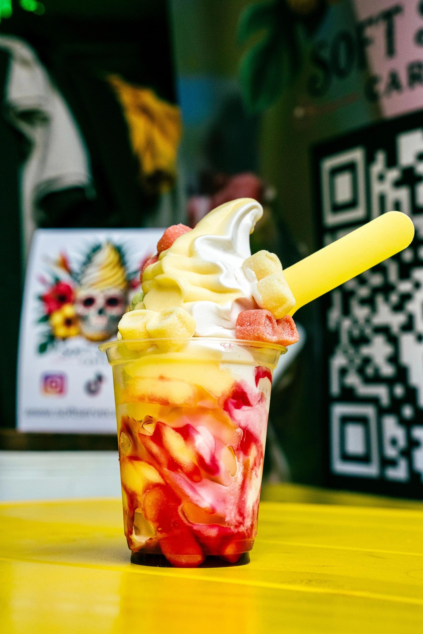 Vibrant drink with toppings